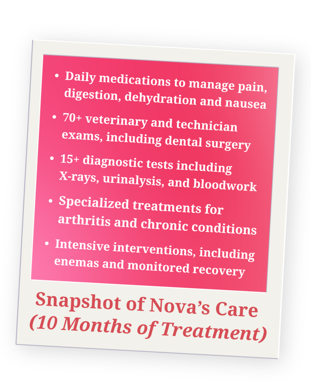 Nova - snapshot of 10 months of treatment