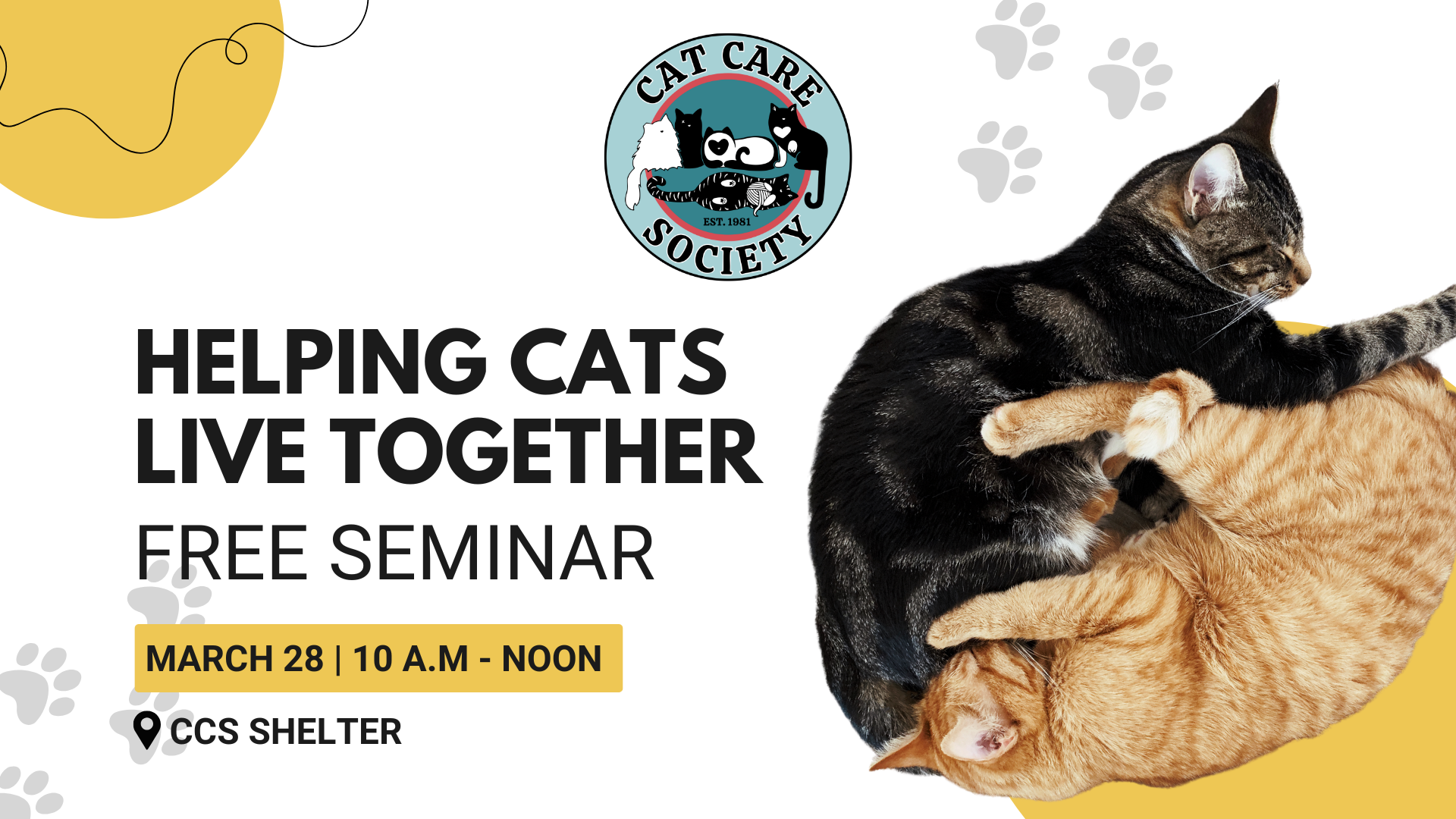 Free Seminar: Helping Cats Live Together - March 28, 2026 - horizontal graphic